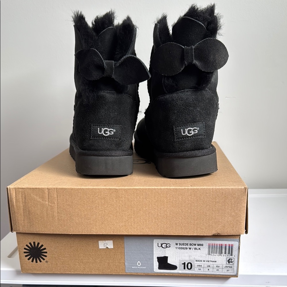 UGG Black Suede Mini Boots with Bow-pls read description